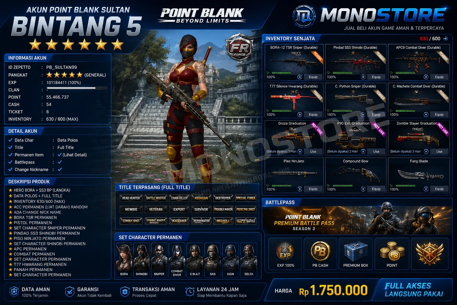 AKUN POINT BLANK SULTAN BINTANG 5